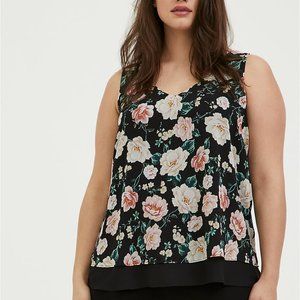 TORRID BLACK FLORAL  CHIFFON DOUBLE LAYER TANK Torrid Size 12 NWT